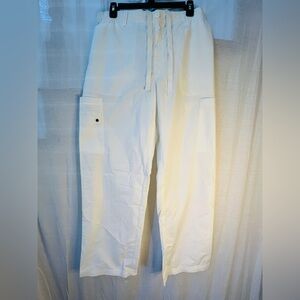 Spread Good Cheer! Women’s White Scrub Cargo Pants with Drawstring Waist Medium